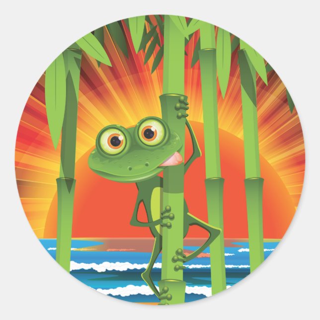 Frosch auf Bamboo-Stickern Runder Aufkleber (Vorderseite)
