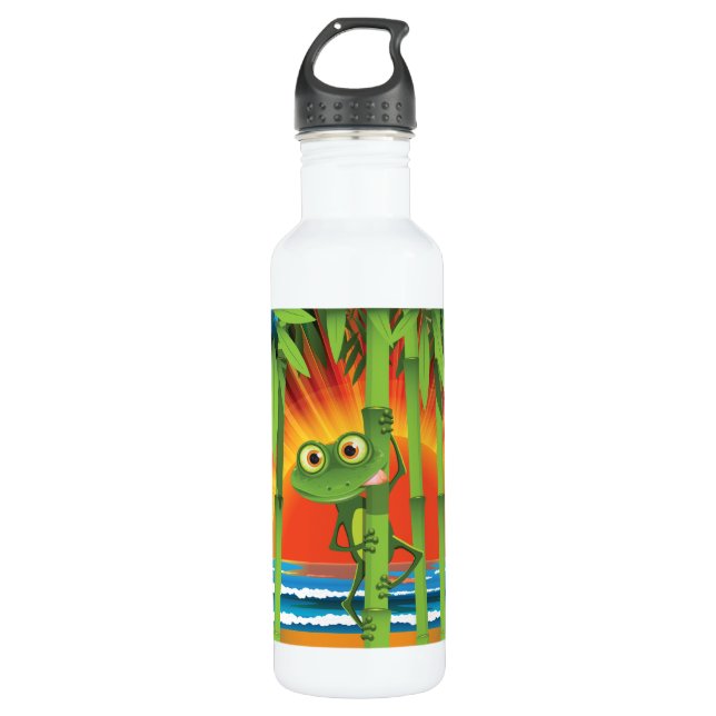 Frosch auf Bambus Edelstahlflasche (Vorderseite)