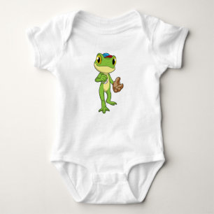 Frosch auf Baseball mit Baseballhandschuh Baby Strampler