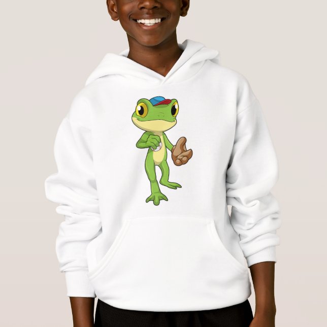 Frosch auf Baseball mit Baseballhandschuh Hoodie (Vorderseite)