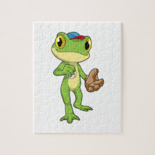 Frosch auf Baseball mit Baseballhandschuh Puzzle
