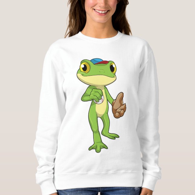 Frosch auf Baseball mit Baseballhandschuh Sweatshirt (Vorderseite)