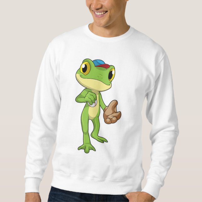 Frosch auf Baseball mit Baseballhandschuh Sweatshirt (Vorderseite)