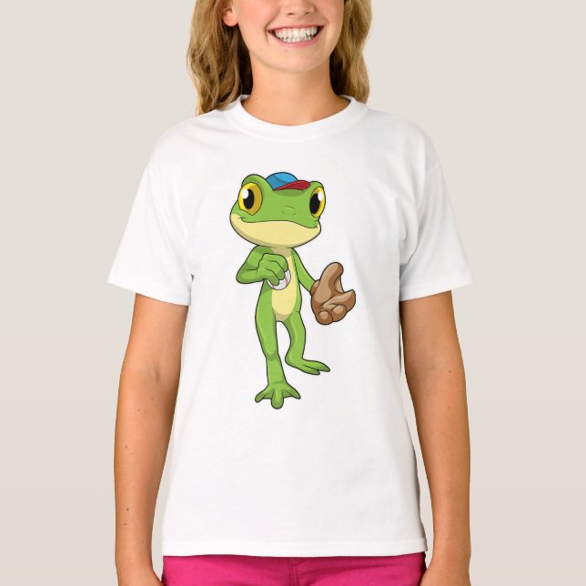 Frosch auf Baseball mit Baseballhandschuh T-Shirt (Vorderseite)