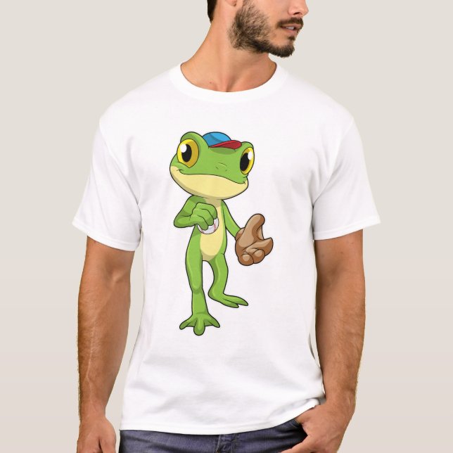 Frosch auf Baseball mit Baseballhandschuh T-Shirt (Vorderseite)