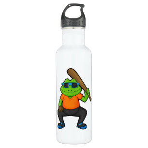 Frosch auf Baseball mit Baseballschläger und Sonne Edelstahlflasche