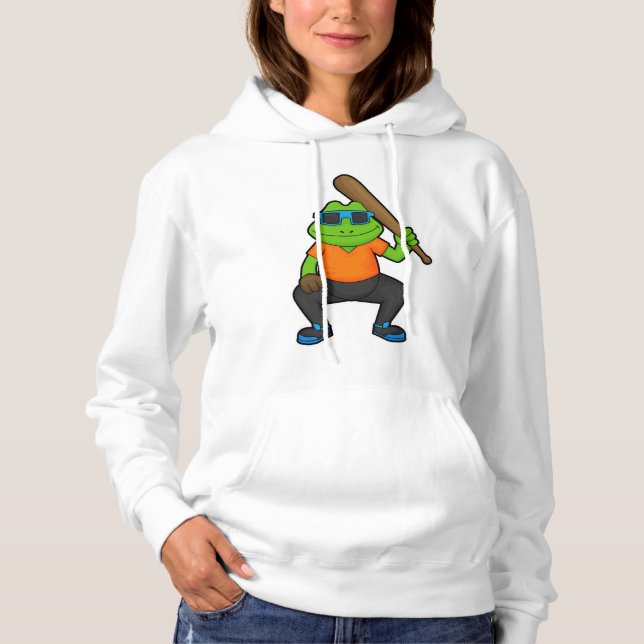 Frosch auf Baseball mit Baseballschläger und Sonne Hoodie (Vorderseite)