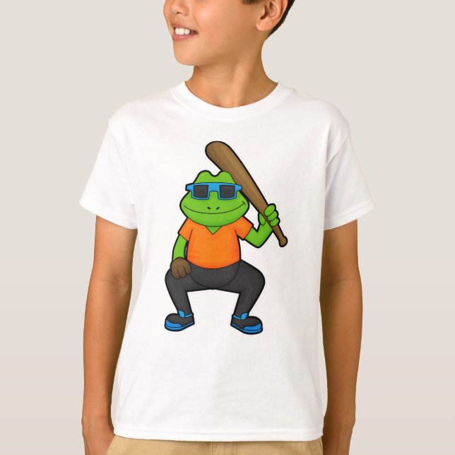 Frosch auf Baseball mit Baseballschläger und Sonne T-Shirt (Vorderseite)