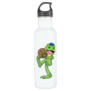 Frosch auf Baseball mit Handschuhen Edelstahlflasche