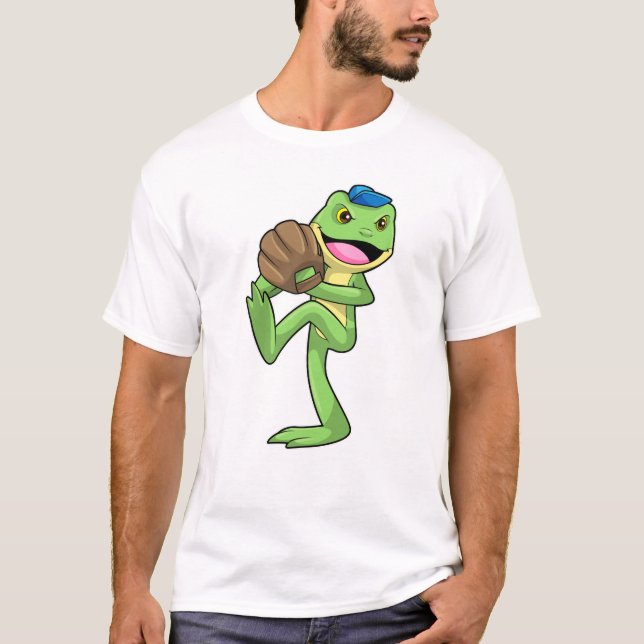 Frosch auf Baseball mit Handschuhen T-Shirt (Vorderseite)