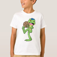Frosch auf Baseball mit Handschuhen