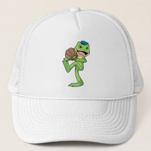 Frosch auf Baseball mit Handschuhen Truckerkappe