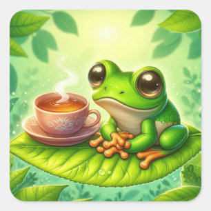 Frosch auf Blatt mit Quadratischer Aufkleber