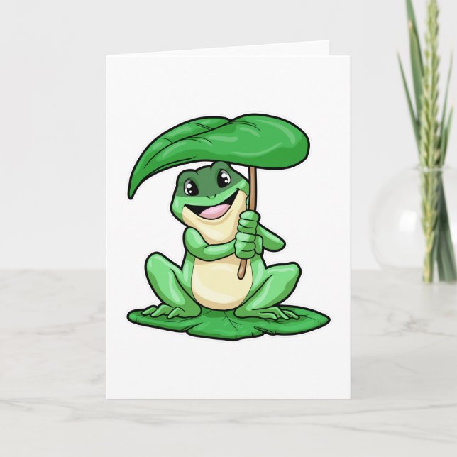 Frosch auf Blatt mit Regenschirm Karte (Vorderseite)