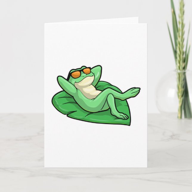 Frosch auf Blatt mit Sonnenbrille Karte (Vorderseite)