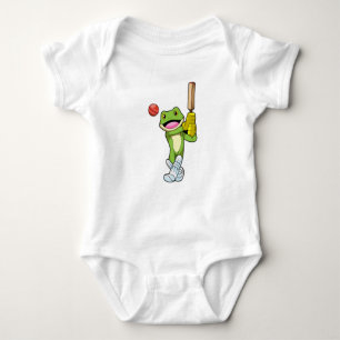 Frosch auf Cricket mit Cricket-Fledermaus Baby Strampler