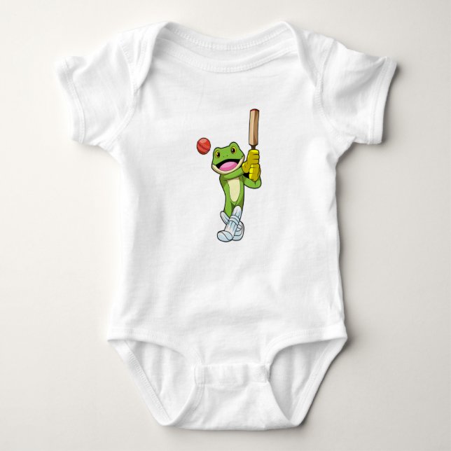 Frosch auf Cricket mit Cricket-Fledermaus Baby Strampler (Vorderseite)