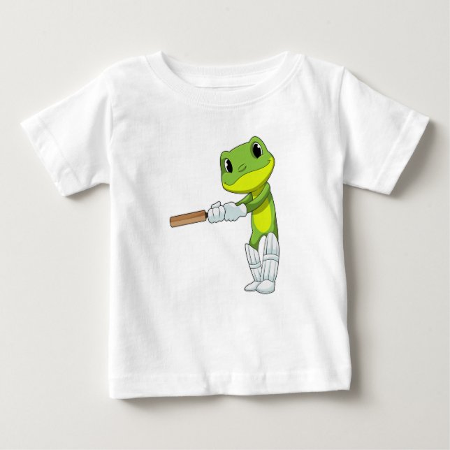 Frosch auf Cricket mit Cricket-Fledermaus Baby T-shirt (Vorderseite)