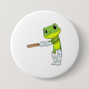 Frosch auf Cricket mit Cricket-Fledermaus Button
