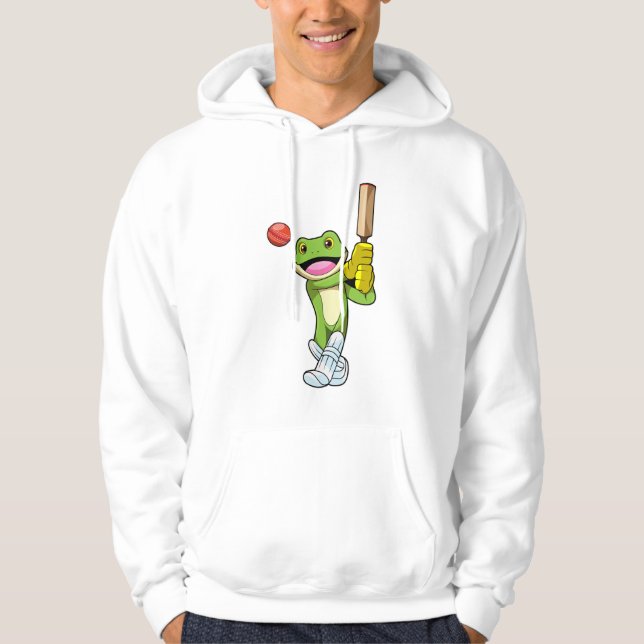 Frosch auf Cricket mit Cricket-Fledermaus Hoodie (Vorderseite)