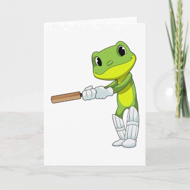 Frosch auf Cricket mit Cricket-Fledermaus Karte (Vorderseite)