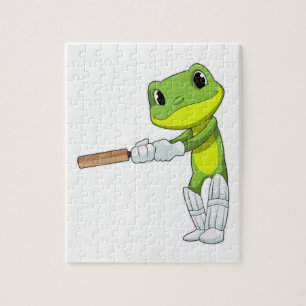 Frosch auf Cricket mit Cricket-Fledermaus Puzzle