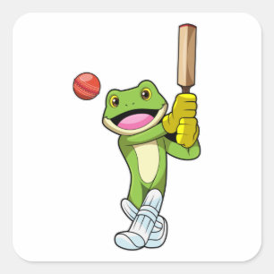 Frosch auf Cricket mit Cricket-Fledermaus Quadratischer Aufkleber
