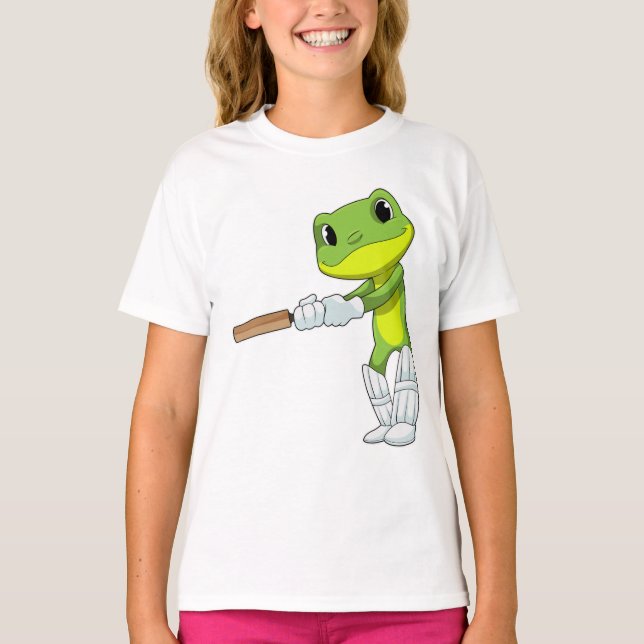 Frosch auf Cricket mit Cricket-Fledermaus T-Shirt (Vorderseite)
