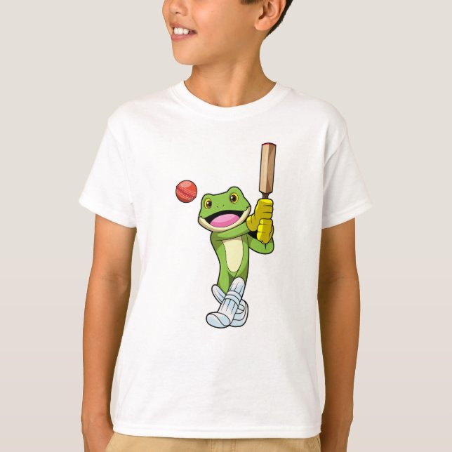 Frosch auf Cricket mit Cricket-Fledermaus T-Shirt (Vorderseite)
