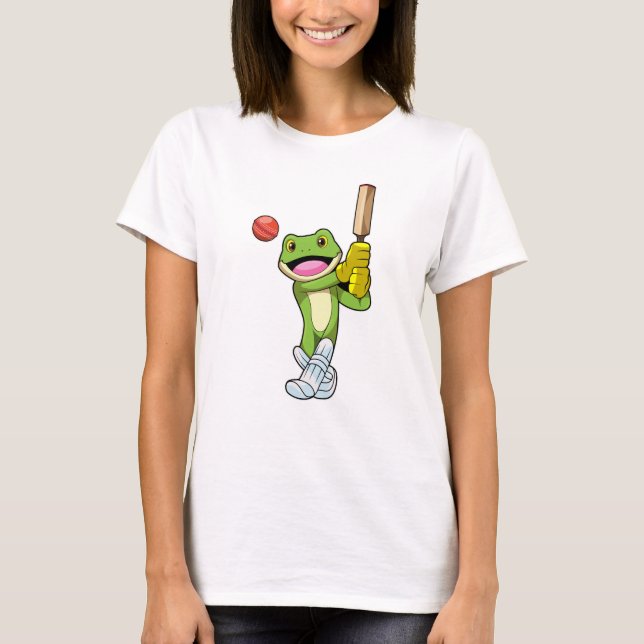 Frosch auf Cricket mit Cricket-Fledermaus T-Shirt (Vorderseite)