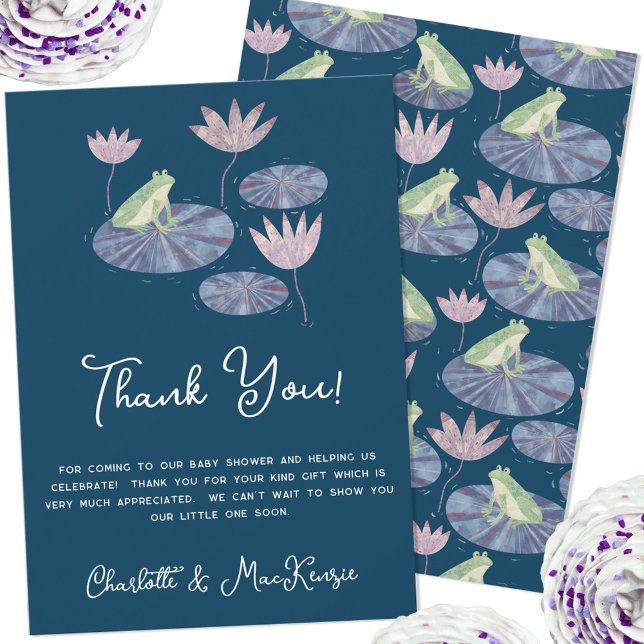 Frosch auf eine Lily Pad Baby Dusche Danke Karte (Frog theme baby shower thank you card with custom text)