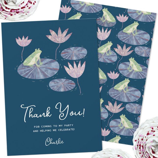 Frosch auf einem Lily Pad Personalisiert Danke Kar Einladung (Cute frog themed personalized custom text thank you card)