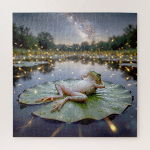 Frosch auf einem Seerosenblatt mit Glühwürmern Puzzle