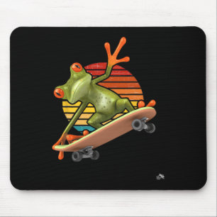 Frosch auf einem Skateboard - Retro Sonnenuntergan Mousepad