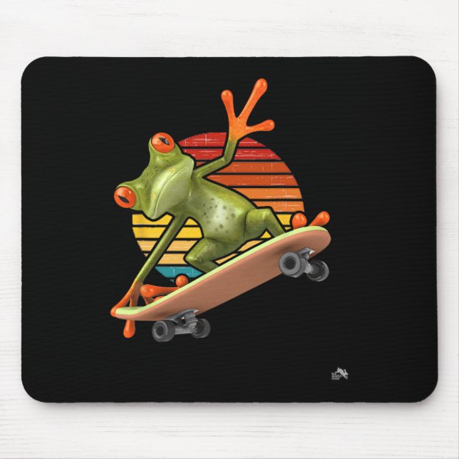 Frosch auf einem Skateboard - Retro Sonnenuntergan Mousepad (Vorne)