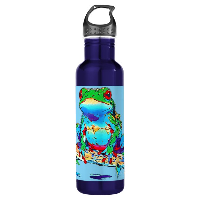 Frosch auf einem Stein - Niedlicher Baumfrosch Edelstahlflasche (Vorderseite)