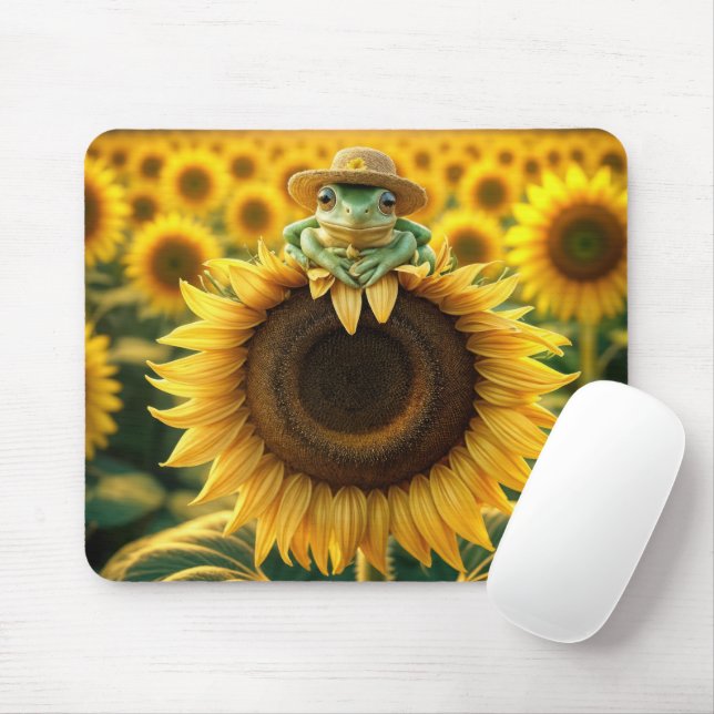 Frosch auf einer gelben Sonnenblume Mousepad (Mit Mouse)
