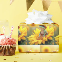 Frosch auf einer Sonnenblume Geschenkpapier