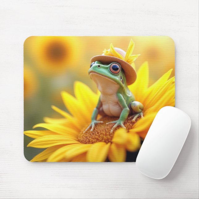 Frosch auf einer Sonnenblume Mousepad (Mit Mouse)