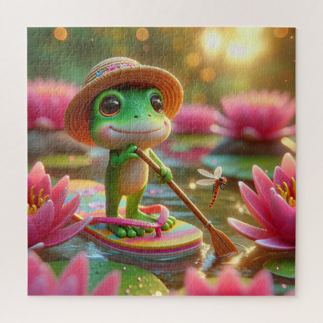 Frosch auf Gedreht Flop in einem Teich Puzzle (Vertikal)