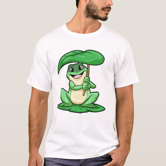 Frosch auf Leaf mit Schirm T-Shirt (Vorderseite)