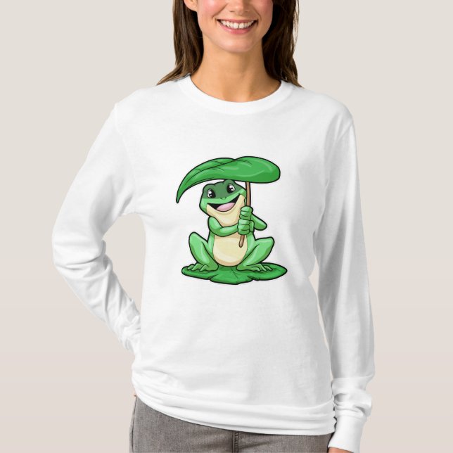 Frosch auf Leaf mit Schirm T-Shirt (Vorderseite)