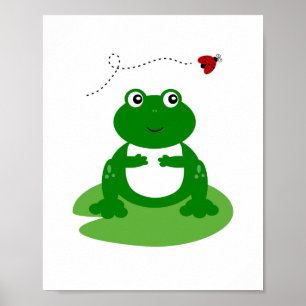 Frosch auf Lily Pad mit Ladybug Kinderzimmer Wall Poster