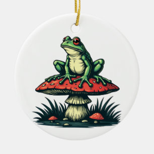 Frosch auf Mushroom Cottagecore Forest Magic Fungi Keramik Ornament