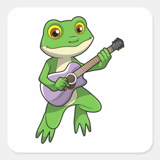 Frosch auf Musik mit Gitarre Quadratischer Aufkleber (Vorderseite)