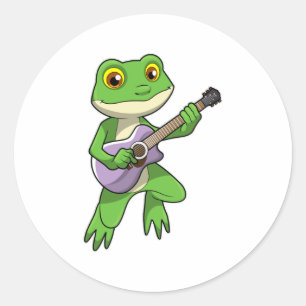 Frosch auf Musik mit Gitarre Runder Aufkleber