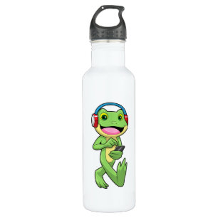 Frosch auf Musik mit Kopfhörer Edelstahlflasche
