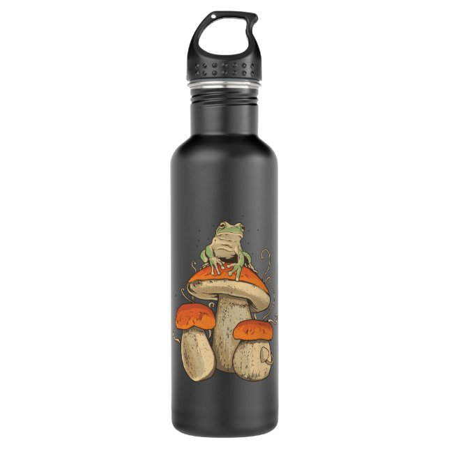 Frosch auf Pilz Edelstahlflasche (Vorderseite)