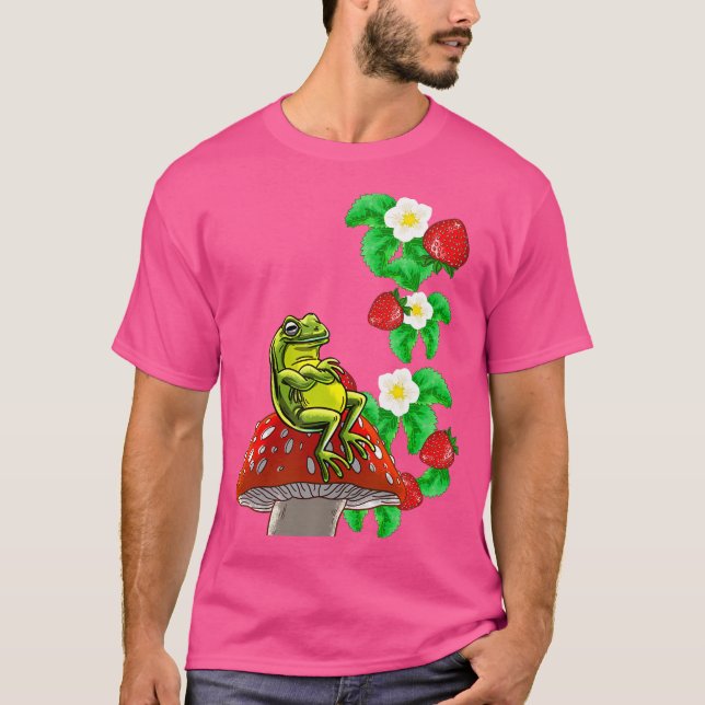 Frosch auf Pilzbeeren Erdbeeren Niedliche Natur Ti T-Shirt (Vorderseite)