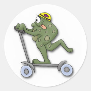 Frosch auf Scooter Runder Aufkleber
